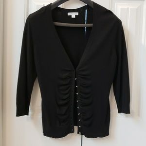 Black V Neck Cardigan with Rouching